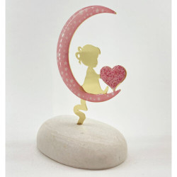 Μπομπονιέρα βότσαλο κορίτσι και φεγγάρι ροζ